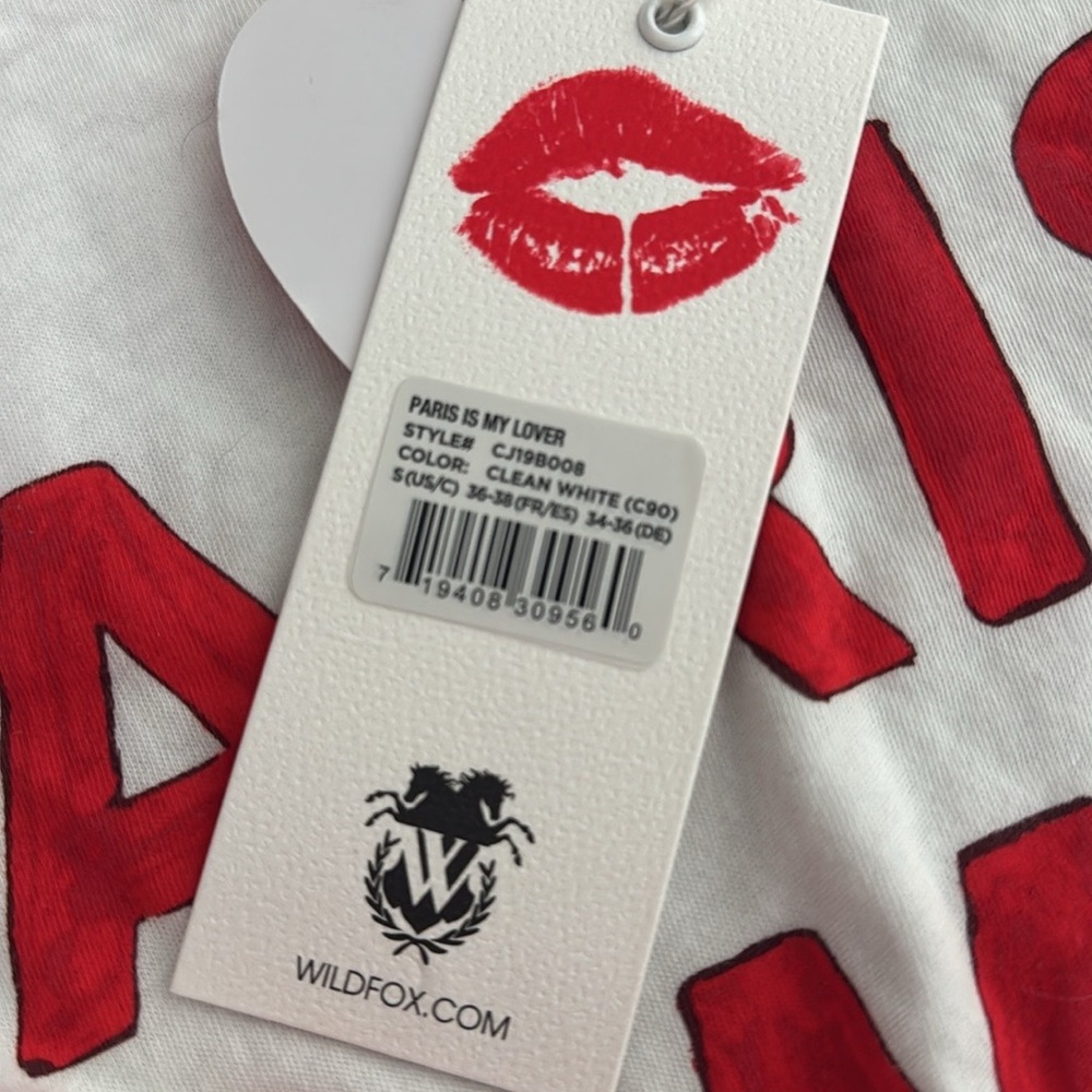 Wildfox White T-Shirt with Red Paris Is my Lover Print lips Graphics Small nwt - Picture 12 of 12